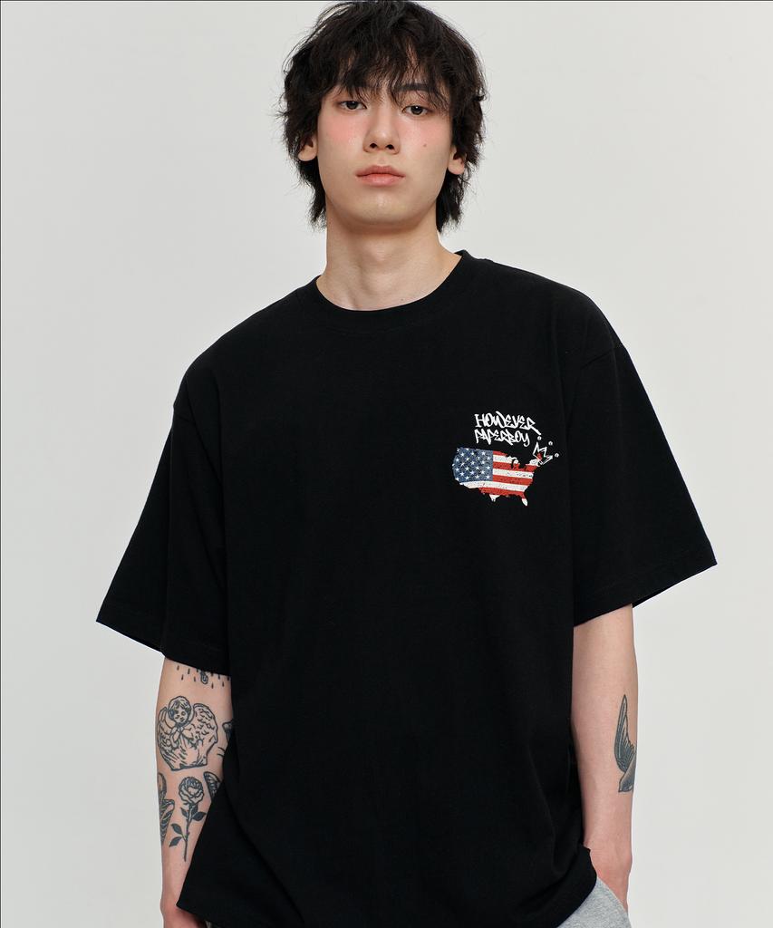 PAPERBOY Usa Vintage Short Sleeve T-Shirt - Black