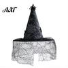 Dark Theme Stage Performance Hat Halloween Witch Hat, with Lace Mesh And Simulated Spiders, Gothic Fancy Dress Accessories for Parties Style