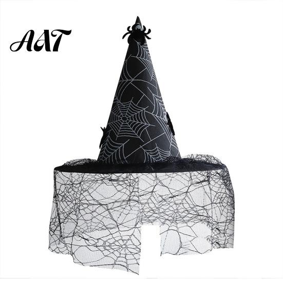 Dark Theme Stage Performance Hat Halloween Witch Hat, with Lace Mesh And Simulated Spiders, Gothic Fancy Dress Accessories for Parties Style