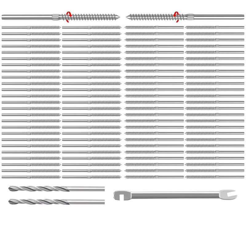 

AEE4-100 Pack T316 Stainless Steel 1/8Inch Right&Left Handed Thread Swage Lag Screws For Wood Post Of Steel Cable Railing Kit срібний