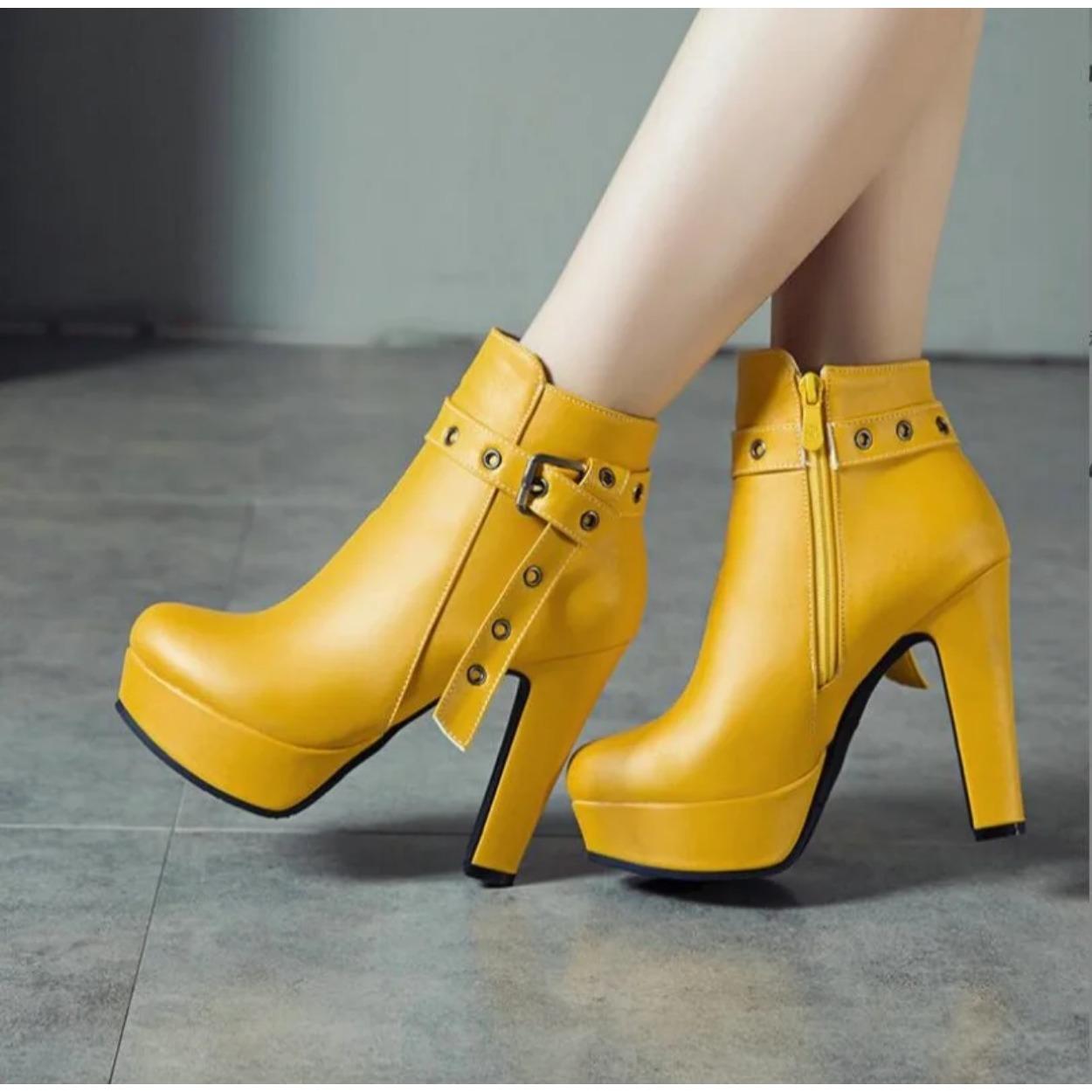 

Women Boots Autumn Ankle Shoes Women High Heel Female PU Leather 34-39 39 жовтий