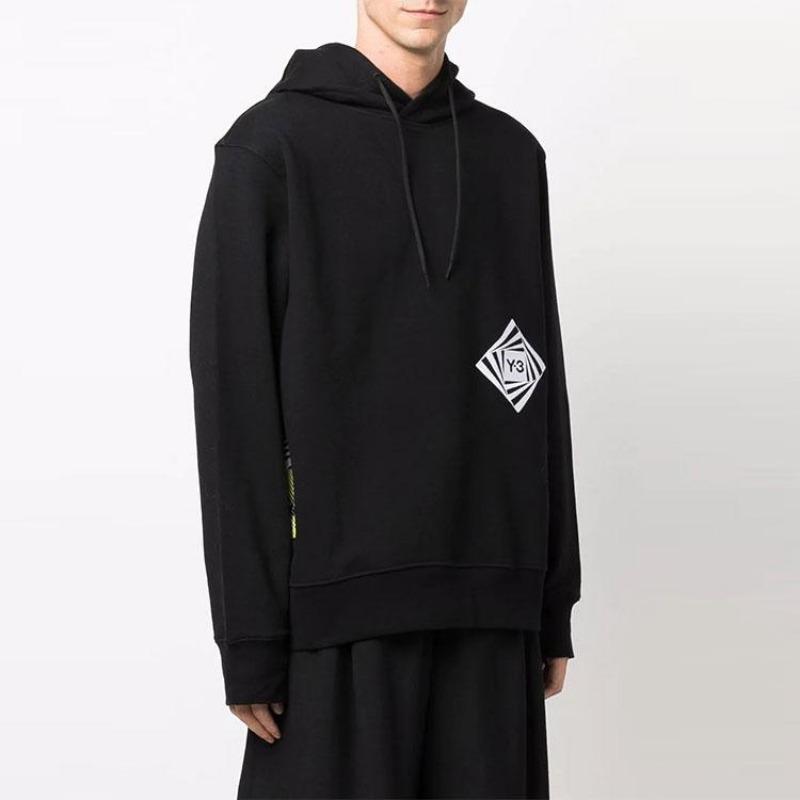 Y-3 FW21 Logo Print Loose Drawstring Hoodie Men Tops Black HF7067