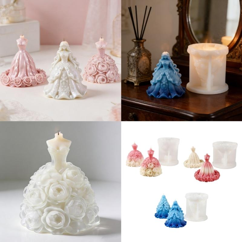 Flower Princess Dress Silicone Candle Molds Temperature Resistant for Making Candle Soap Chocolate Wedding Decoration