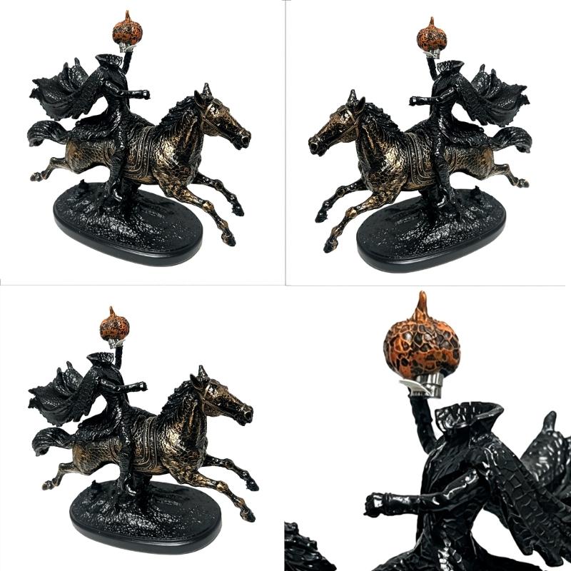 Halloween Headless Horseman Figurine Display Statue for Living Room Shelf Study Placement with Dark Fantasy Look and Textured Finish for Home
