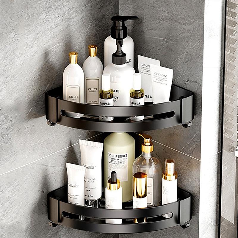 Punch-free Bathroom Shelf Space Aluminum Corner Shelves Suction Cup Triangle Basket Shower Rack For Bathroom Accessories