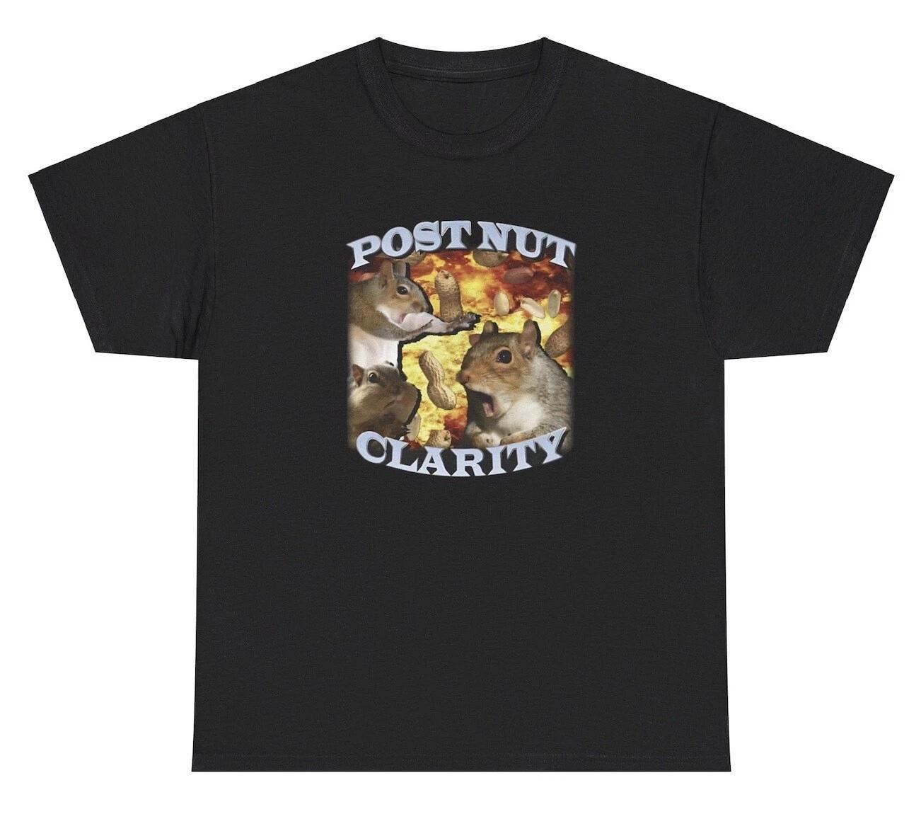 

Post Nut Clarity Squirrel Pun T Shirt Ironic Humor Gen Z Funny Graphic Tee XL