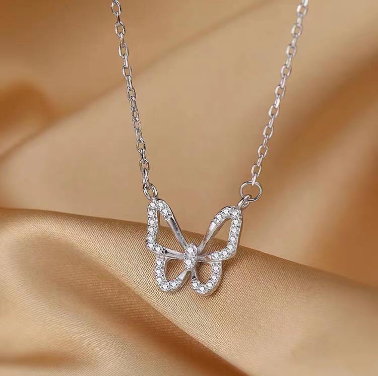 

Korean Luxury S925 Sterling Silver Butterfly Necklace for Women 925 Silver белого золота