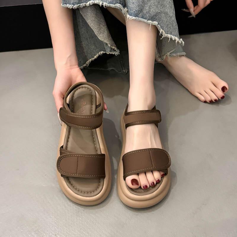 Summer Sandals Casual Flat Bottom Soft Bottom Sticker Beach Shoes Outer Wear Women's Magic New Bottom Sports Thick