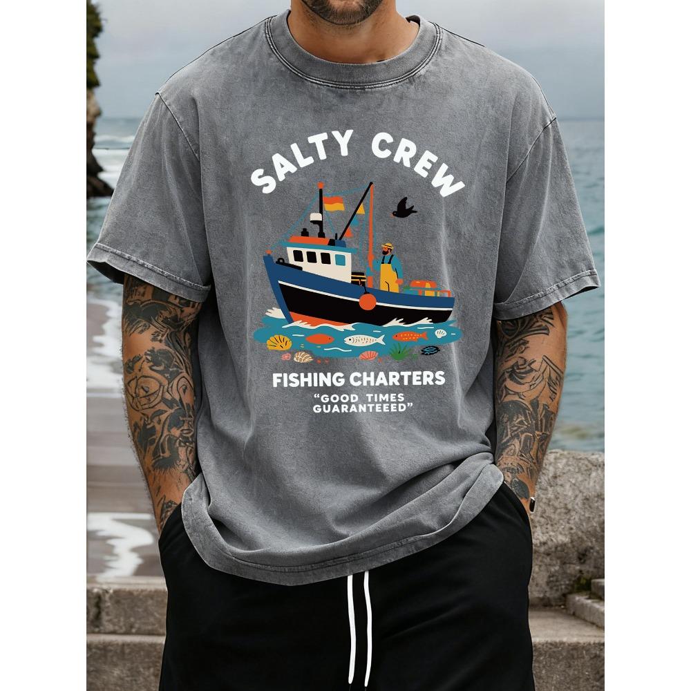 Salty Crew Pesca Charter Stampa Vintage Lavato T-Shirt Uomo Estate Tutto-Partita Streetwear Hip Hop Larga T-Shirt