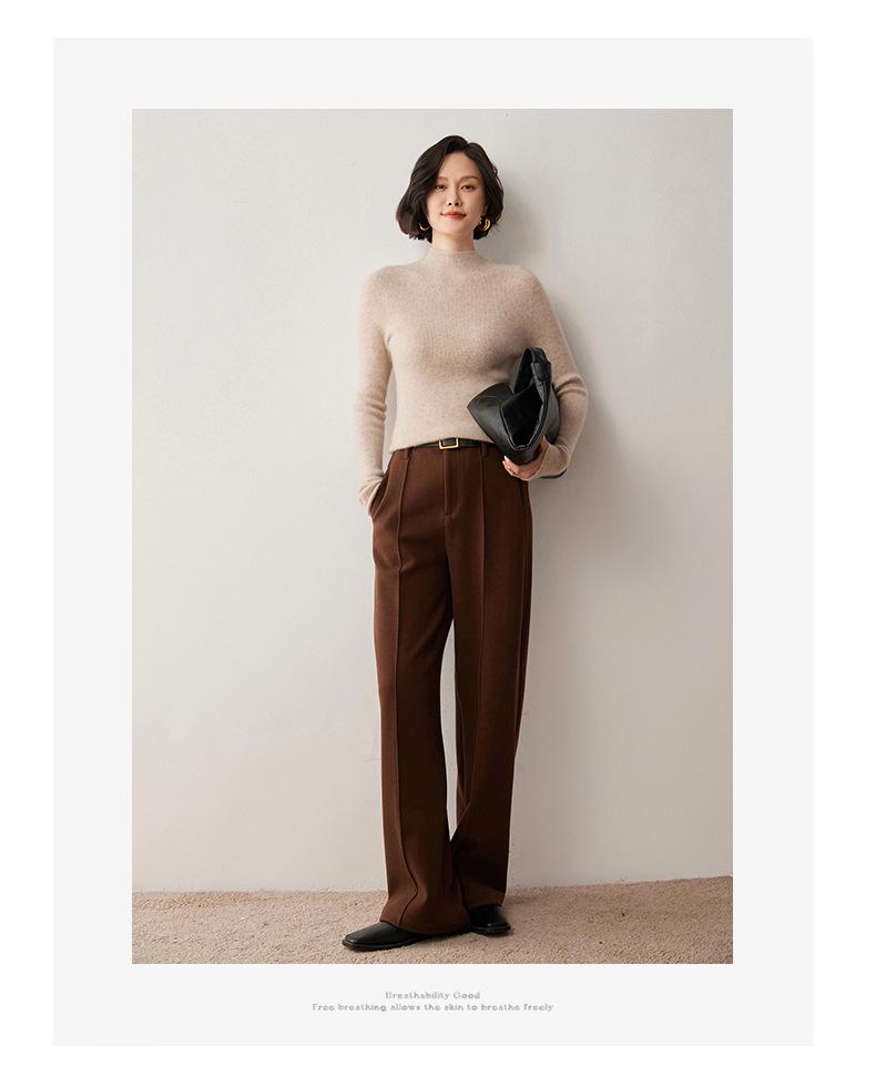 Women's Ribbed Cashmere Half-High Neck Sweater - 2024 Autumn/Winter Tight-Fit Knit Base Layer