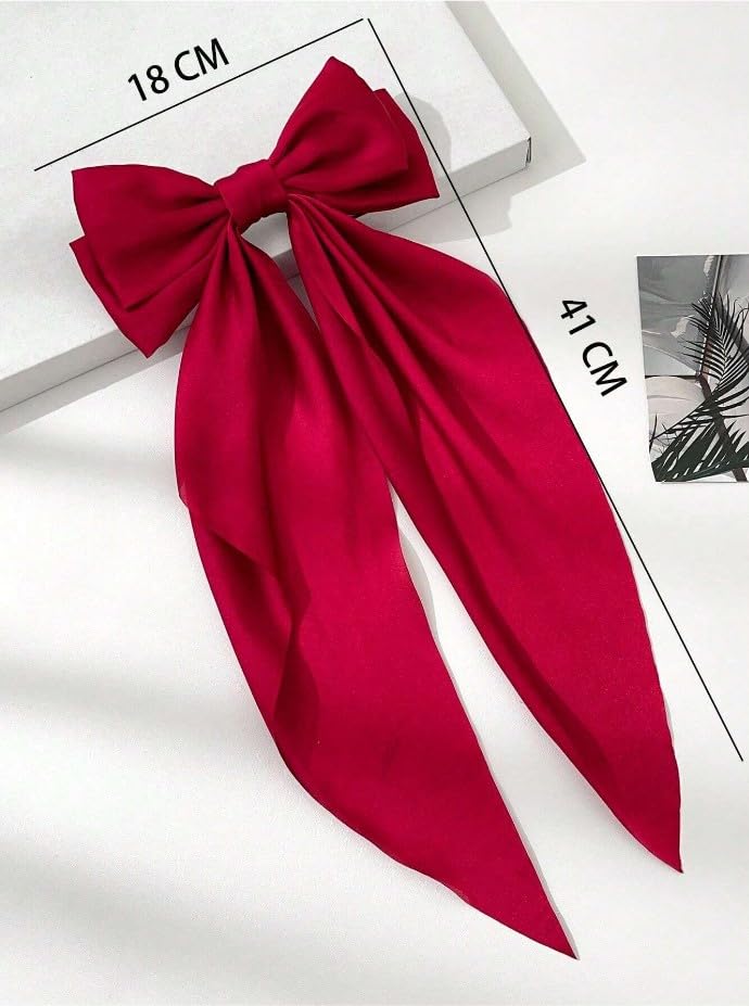 Balirava® 3 Pack Red, Black And Off White French Bow Clips For Women & Girls - Luxury Satin Hair Bow Clips