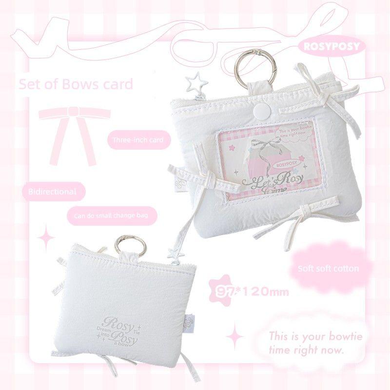 

Rosyposy Soft Set Bows Card Holder Meal Card Holder Body Certificate Protection Card Holder Ins Wind Star Chasing Card Protective Case white-white