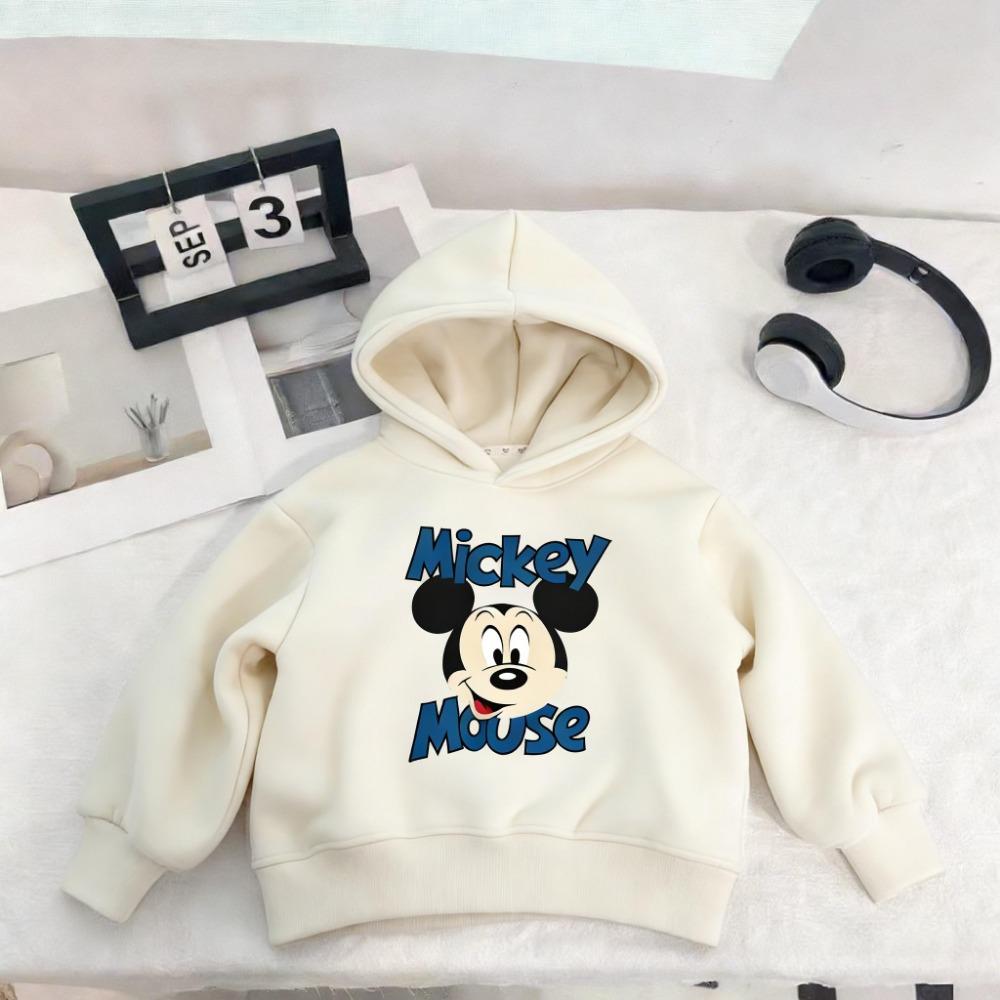 Solid Color Simple Fashion Kids Hoodies Cartoon Print Children Clothes Casual Hooded Sweatshirts Tops Long Sleeved Boy's
