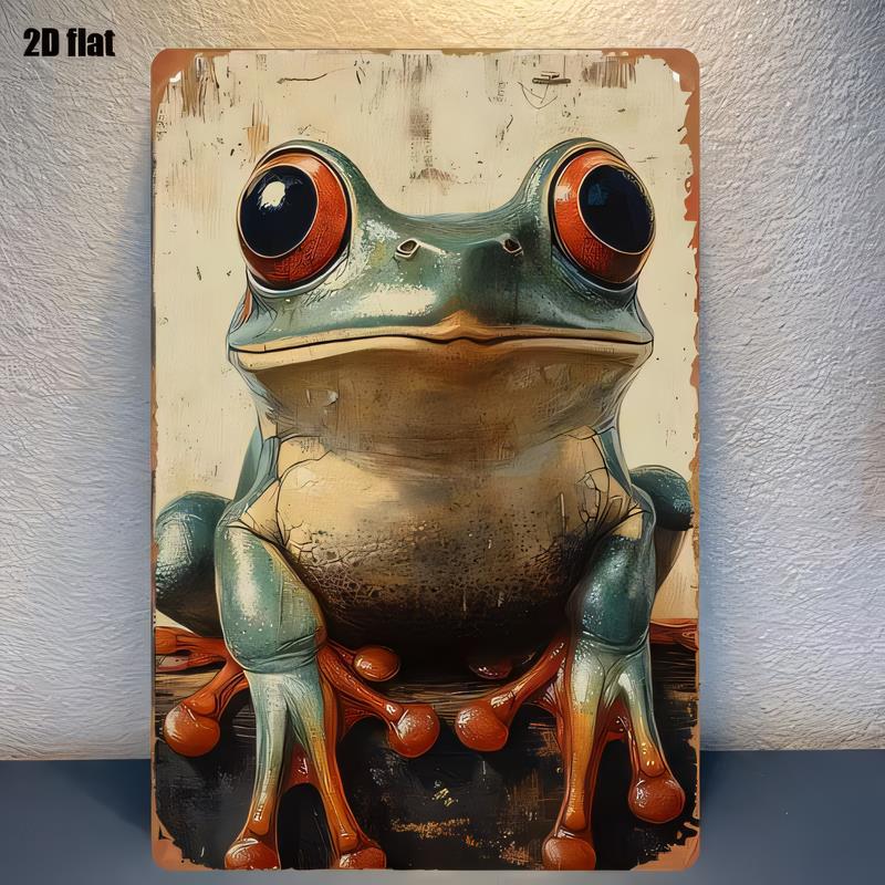 Tin Sign Cute  Vintage Style Metal Plaque Poster for Garden Pool Bar Home Wall Decor Retro Amphibian Art Print   Rusty Look Rust
