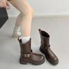 Autumn and winter new medium boots 2025 new thick-soled thick heel British style wide tube belt buckle Martin boots short boots women