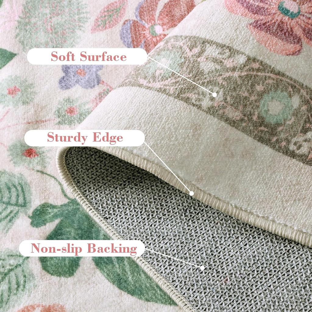 Floral Area Rugs for Living Room Modern Luxury Large Sofa Coffee Table Floor Mat Non-slip Machine Washable Bedroom Carpet 