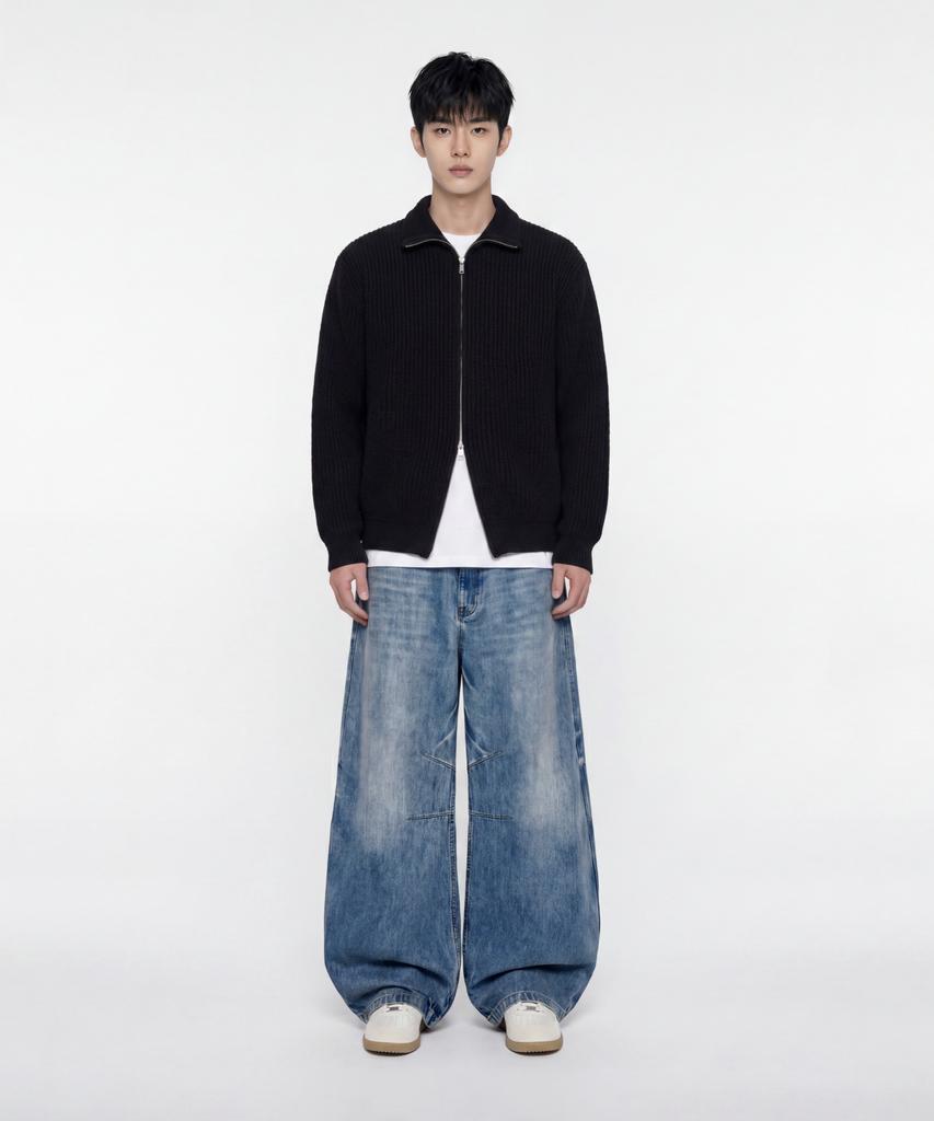 AGOD Refined Two-Way Knit Zip-Up [Black]