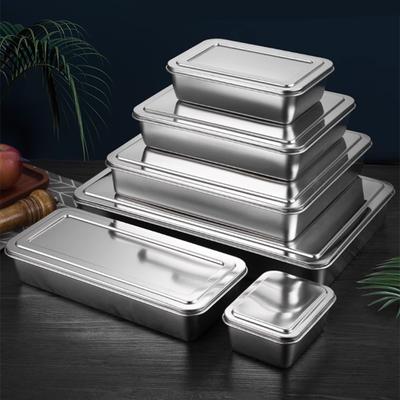Bandeja de almacenamiento de fondo plano de acero inoxidable con tapa Plato cuadrado para alimentos Bandeja para hornear pasteles Pan Repostería Utensilios de cocina