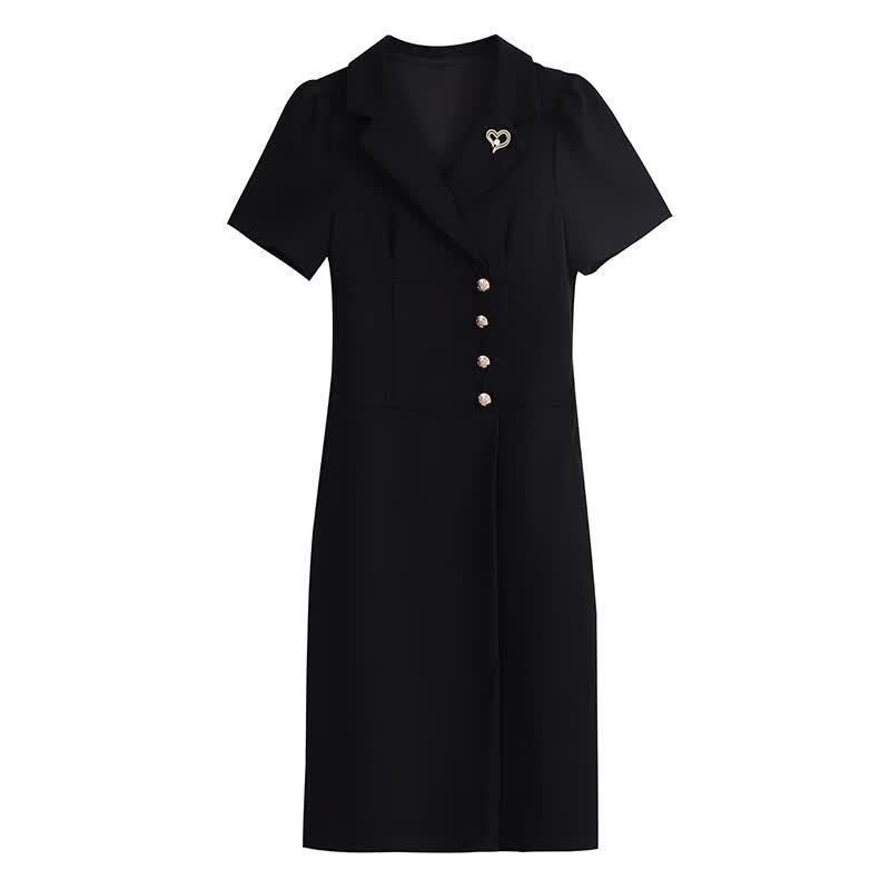 La Chapelle 2026 Summer Plus Size Slimming Short Sleeve Black Suit Dress