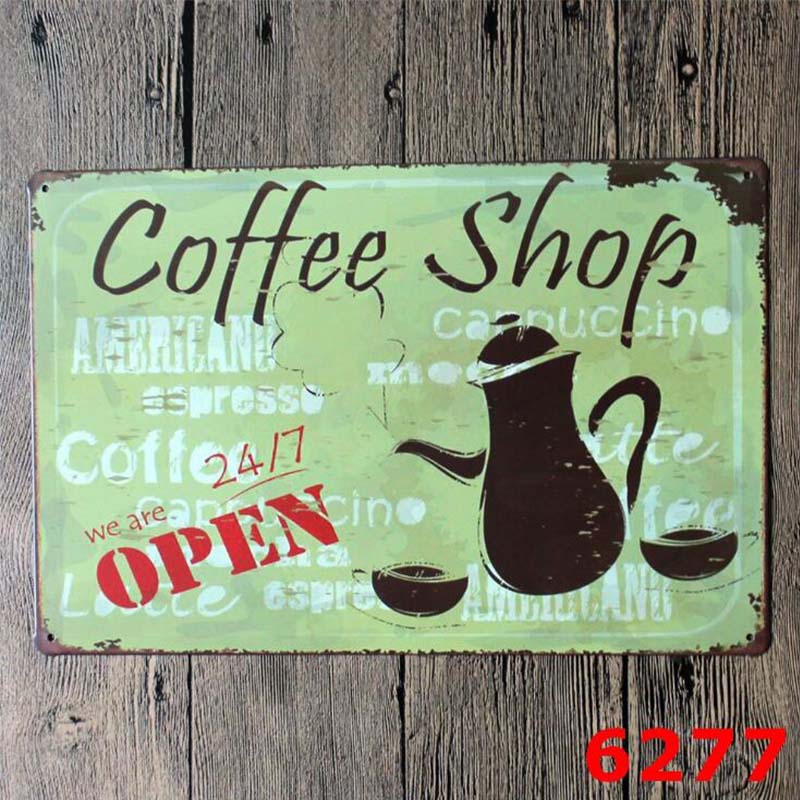 1pc Retro Metal Poster Coffee Sign Decor Plaque Vintage Tin Sign House Art License Poster Cafe Bar Metal Plates Wall Home Decor
