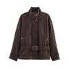 Womens Oversized Wool Blend Zip-Up Stand Collar Jacket With Waist Belt 2026 Streetwear Loose Fit Mid-Length Coat