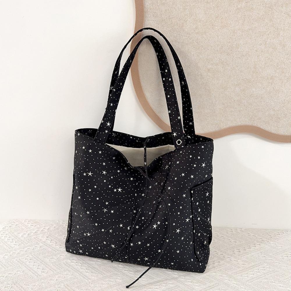 New Canvas Material Tote Bag Large Capacity Korean Style Shoulder Handbag Star Rhinestone Shopping Tote Bag Commute