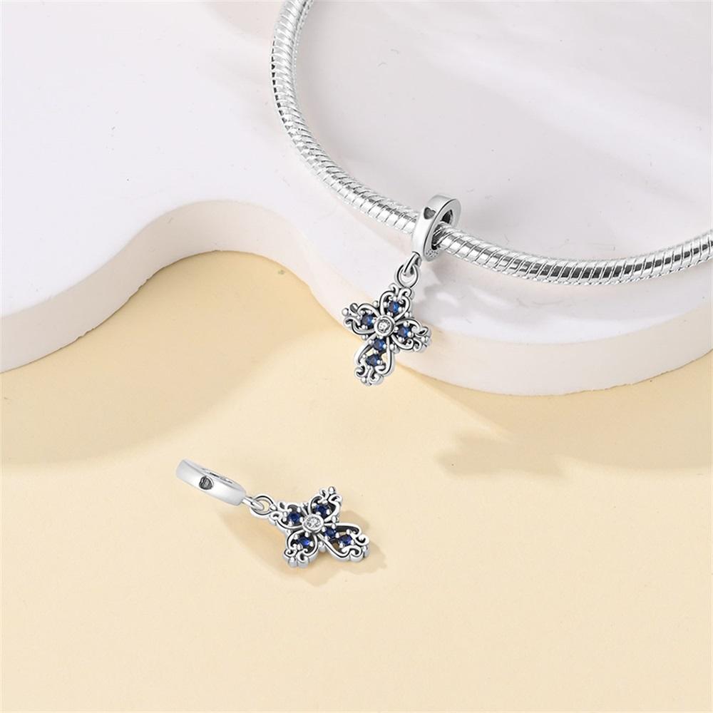 Original Copper Charms Luxury Blue Vintage Cross Beads Fit Bracelet Diy Women Making Delicate Gift Jewelry