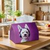 1pc of a Contemporary And Fun Purple Tissue Box Cover Featuring a White Terrier Design. It Is Made from High-Quality, Waterproof, And Durable Material