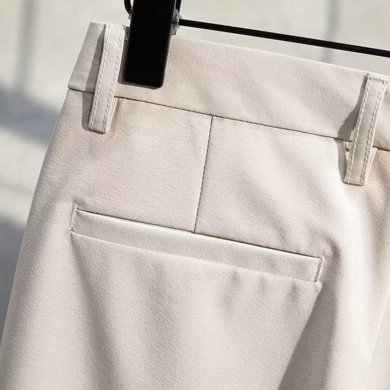 Casual Pants Men's Spring and Autumn Men's Summer Thin Elastic Boys' Pants Nine-point Trousers Men Solid Color Straight Suit Pants Slim Fit Business