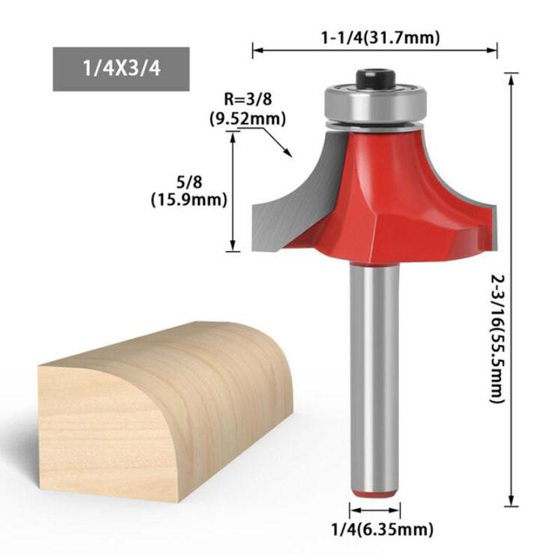 Eck-Rundfräser mit 1/4- und 6-mm-Schaft und Lagerfräser für Holzarbeiten, Wolframkarbid