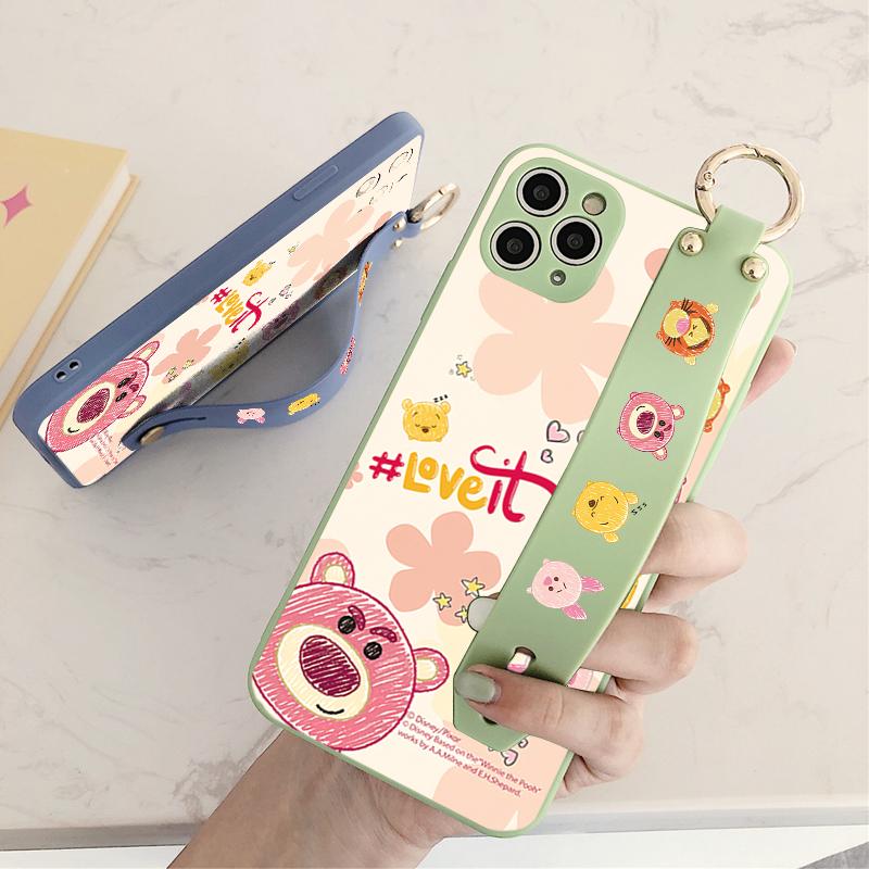 

(С ремешком на запястье) Силиконовый чехол Happy Mucho Bear для телефона, полная защита объектива, противоударные чехлы для iPhone OnePlus