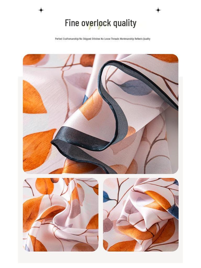 Women's 100% Mulberry Silk Double-Sided Floral Scarf - Elegant, Versatile, Dual-Use Shawl & Sun Protection Neckerchief