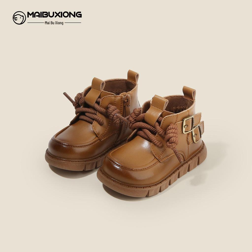 Autumn/Winter Non-slip Soft Sole Baby Walker Boots - British Style for Boys & Girls, Plus Velvet Leather