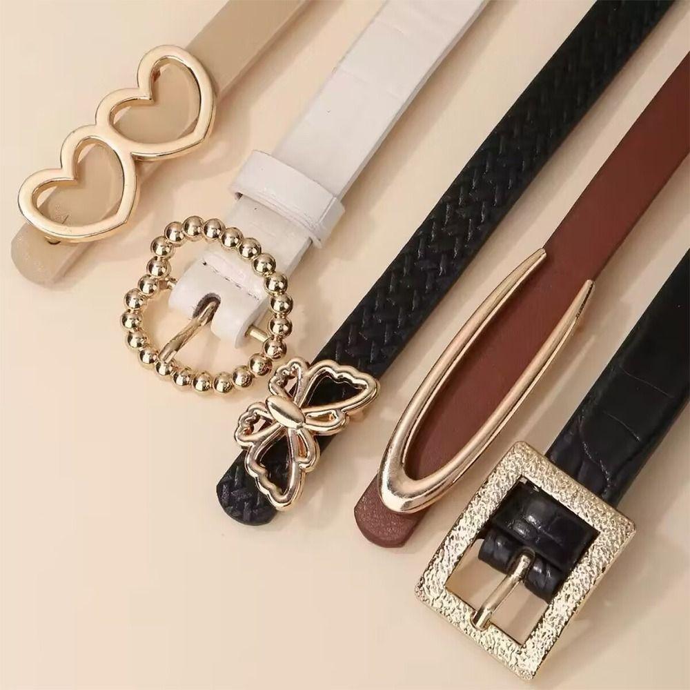 5Pcs/Set Butterfly Button Women's Belt Y2k Waistband Fashion Retro Pin Buckle Belt  Pants
