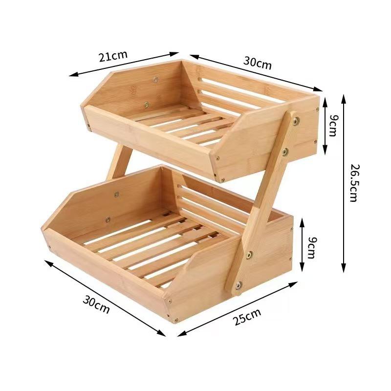 Bamboo Wood Tiered Fruit & Vegetable Draining and Storage Rack