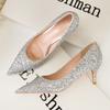 Fashion Sequins Bling Woman Pumps Gold Sliver High Heels Stiletto Pointed Toe Women Heels Wedding Shoes Plus Size 41 Sexy Party Shoes