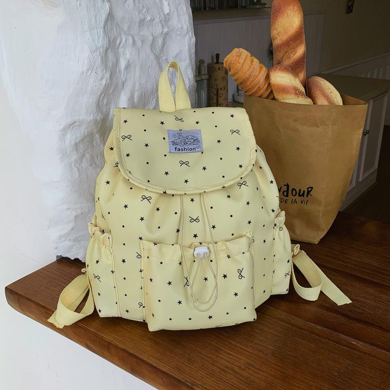 Schoolbag Bow Polka Dot Drawstring Alphabet Backpack Female College Style College Student School Bag Niche Leisure Travel Backpack