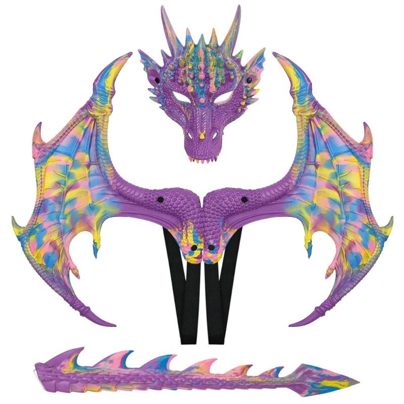 Dragon Costume for Children Kids Boys Girls,Dragon Wing Tail Mask Set,Halloween Dinosaur Cosplay Costume Accessories