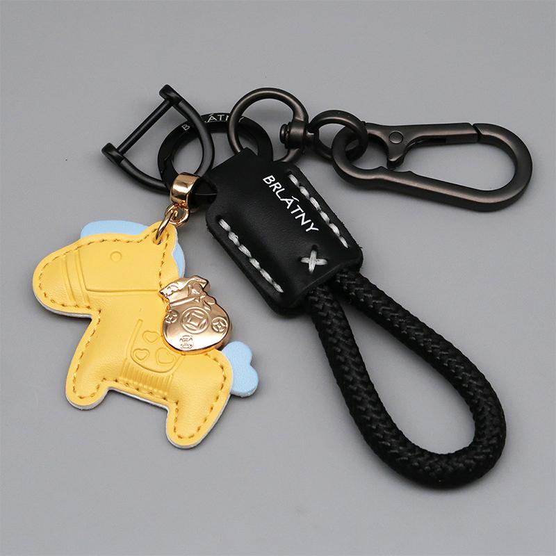 New Leather Keychain Ins Cute Keyring Cartoon Horse Hanging Ornament Gift