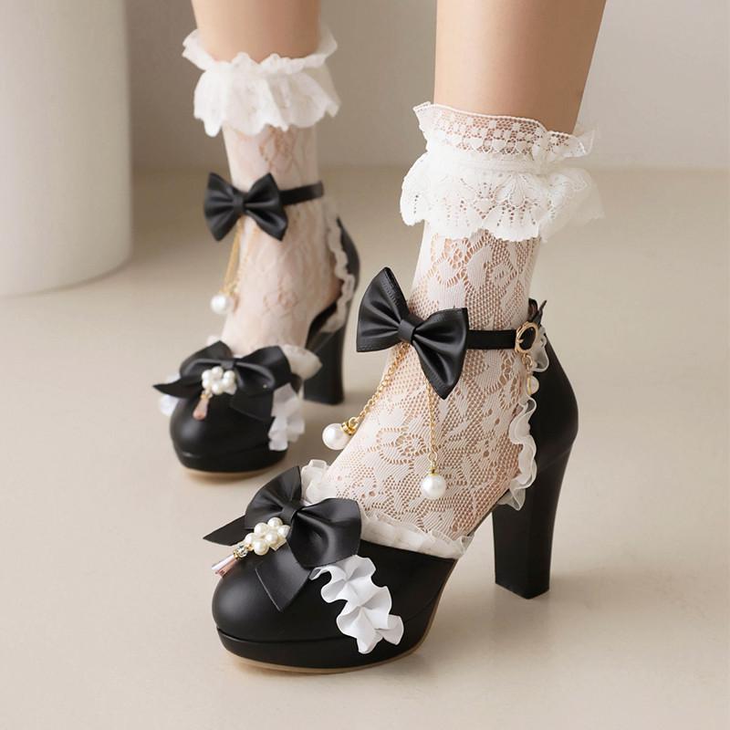 Original Lolita Japanese Fashion High-heeled Princess Shoes Sweet Bow Word with Bag Head Large Size Women's Sandals