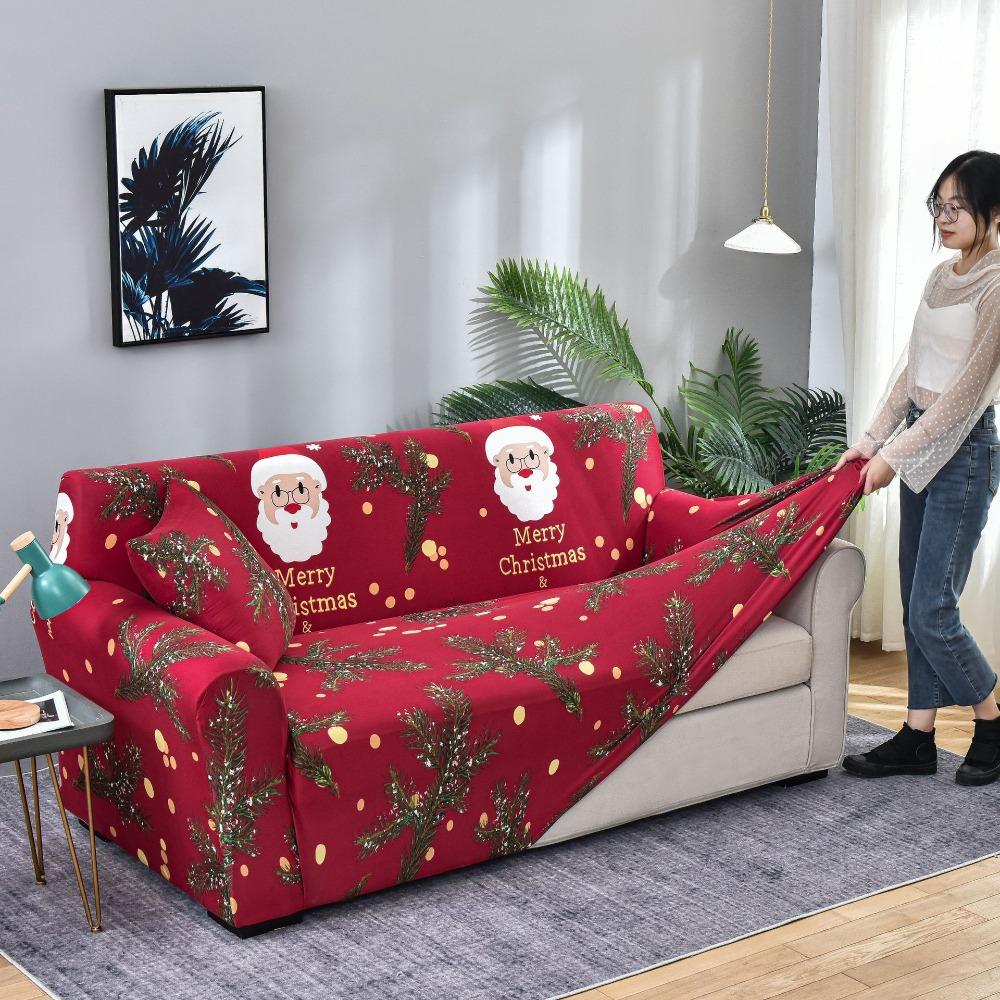 Elastic Santa Claus Printed Sofa Cover Full Protection Slip Resistant Pet Proof Durable Stretchable Sofa Protector