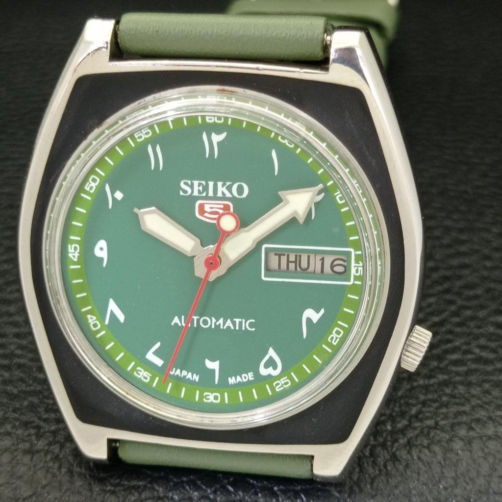 USED VINTAGE SEIKO 5 AUTOMATIC JAPAN MENS ARABIC GREEN DIAL WATCH A434657-2 R121-a434657