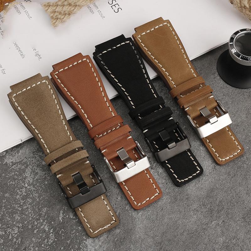 Für Bell Ross B&R BR-01 BR-03 Herren Echtes Leder Uhrenarmband Rindsleder 35-24mm Konvexes Silikonkautschuk Wasserdichtes Uhrenarmband Werkzeug
