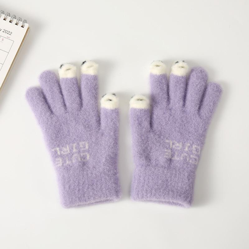 Winter Cartoon Cute Parent Child Gloves Riding Knitted Warm and Cold Baby Leaking Finger Gloves Yarn Thickened Gloves