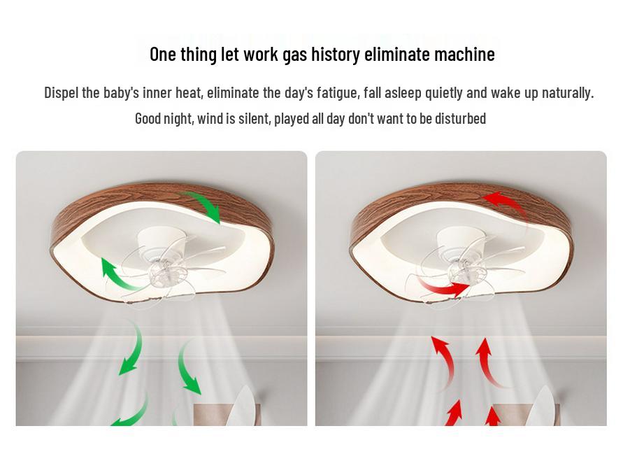 Mid-Century Walnut Wood Grain 360° Oscillating Fan Light for Bedroom or Children's Room