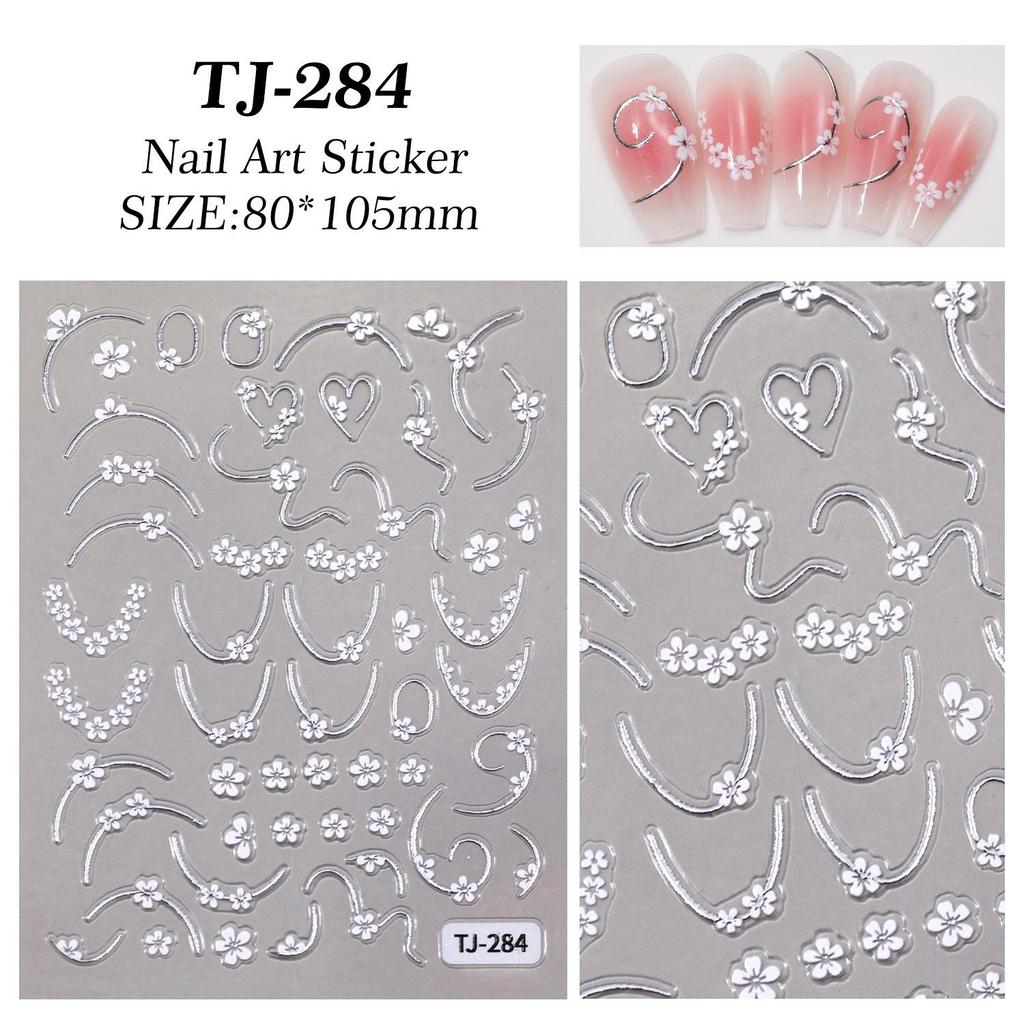 5D Embossed Floral French Nail Stickers for DIY Manicures