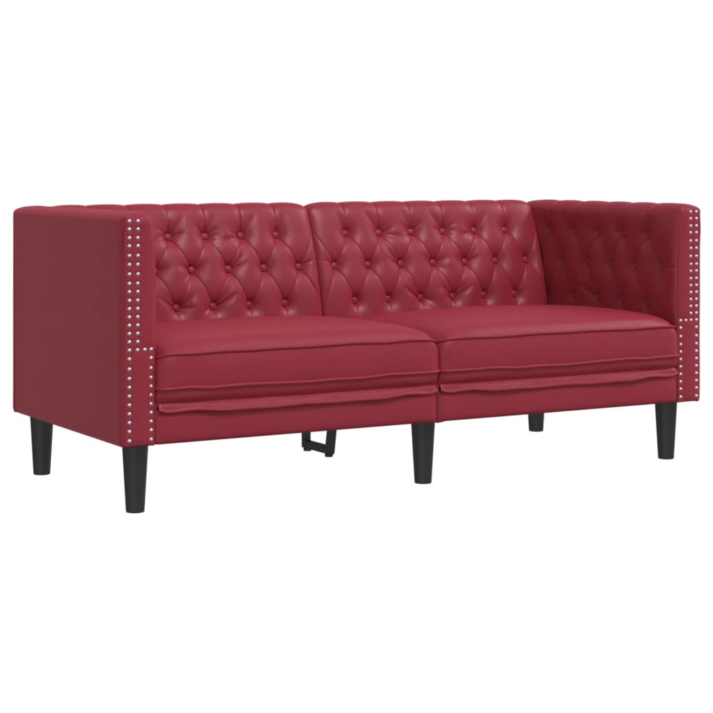 Chesterfield 2 Seater Sofa in Burgundy Artificial Leather