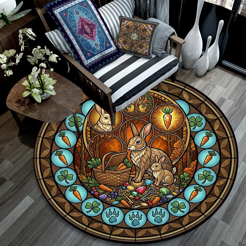 Rabbit Carrot Treasure Hunt Round Area Rug Under Office Chairs Bedroom Living Room Home Decor