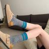 Retro Parallel Striped Thick Needle Socks Contrasting Color Wool Pure Cotton Medium Tube Socks Pure Cotton Stacking Socks