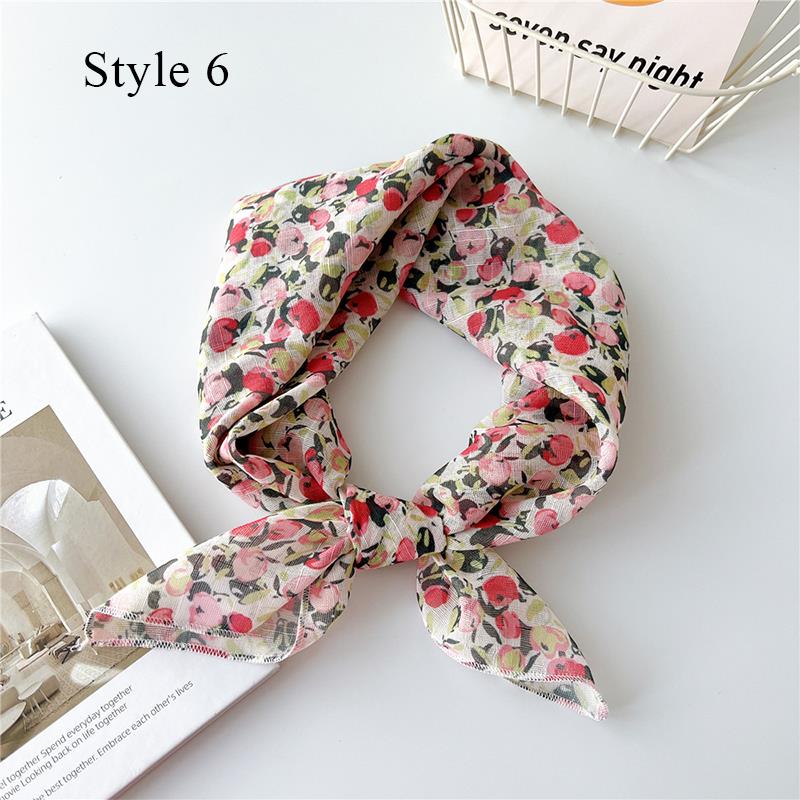 Sunscreen Head Scarf Cotton Linen Square Scarf Women Floral Peach Neck Scarf Fashion Decorative Neckerchief Hairband 58*58cm